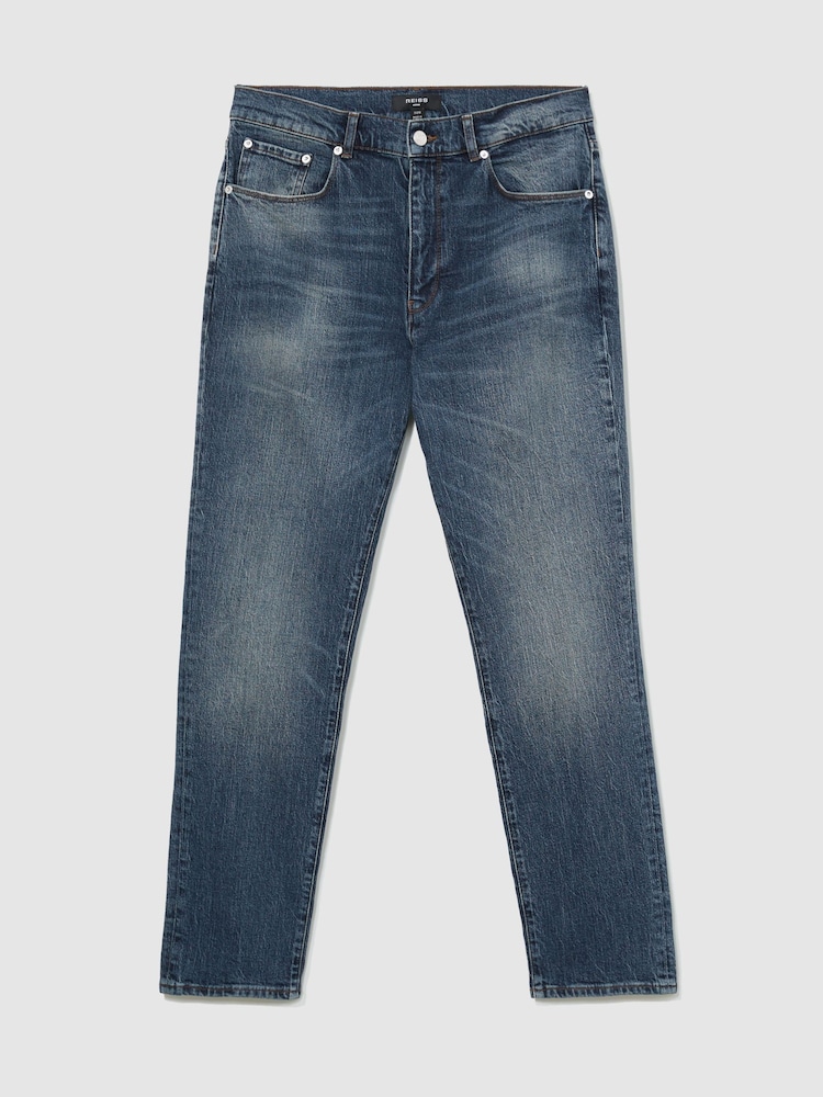 Reiss Mid Blue Iggy Comfort-Stretch Straight-Leg Jeans - Image 2 of 9 Reiss Mid Blue Iggy Comfort-Stretch Straight-Leg Jeans - Image 2 of 9