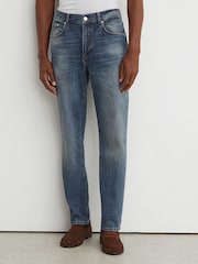 Reiss Mid Blue Iggy Comfort-Stretch Straight-Leg Jeans - Image 3 of 9