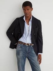 Reiss Mid Blue Iggy Comfort-Stretch Straight-Leg Jeans - Image 4 of 9