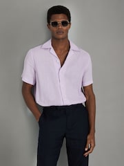 Reiss Orchid Beldi Relaxed 100% Linen Cuban Collar Shirt - Image 1 of 6