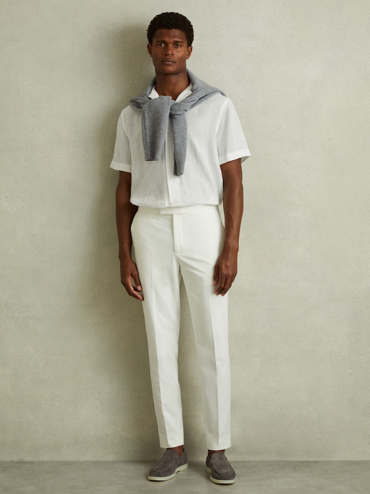 Reiss White Beldi Relaxed 100% Linen Cuban Collar Shirt - Image 1 of 6