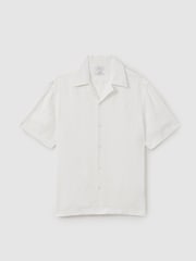 Reiss White Beldi Relaxed 100% Linen Cuban Collar Shirt - Image 2 of 6