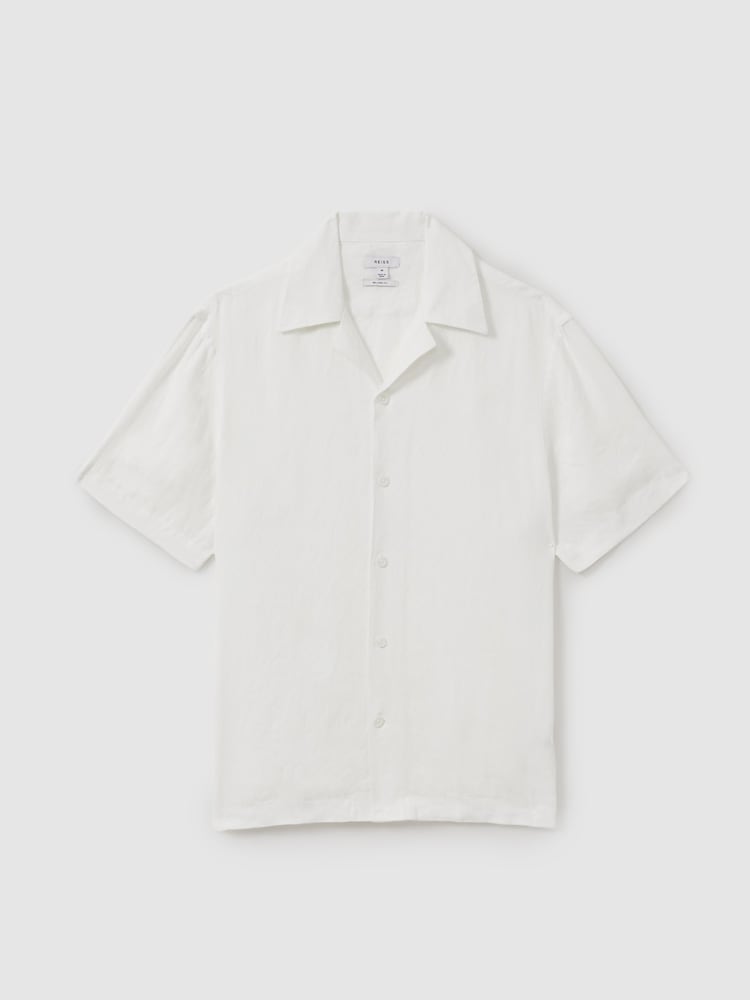 Reiss White Beldi Relaxed 100% Linen Cuban Collar Shirt - Image 2 of 6
