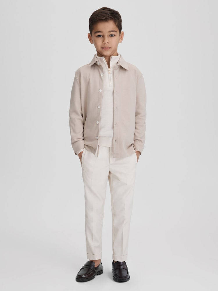 Reiss Stone Hendon Junior Cotton Button-Through Shirt - Image 1 of 6 Reiss Stone Hendon Junior Cotton Button-Through Shirt - Image 1 of 6