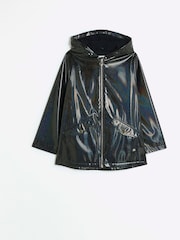 River Island Black Girls Glitter Hooded Rain Coat - Image 1 of 7