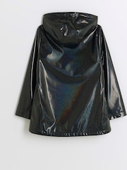 River Island Black Girls Glitter Hooded Rain Coat - Image 2 of 7