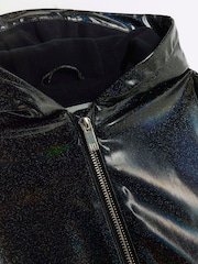 River Island Black Girls Glitter Hooded Rain Coat - Image 5 of 7