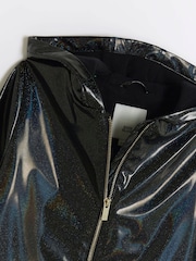 River Island Black Girls Glitter Hooded Rain Coat - Image 6 of 7