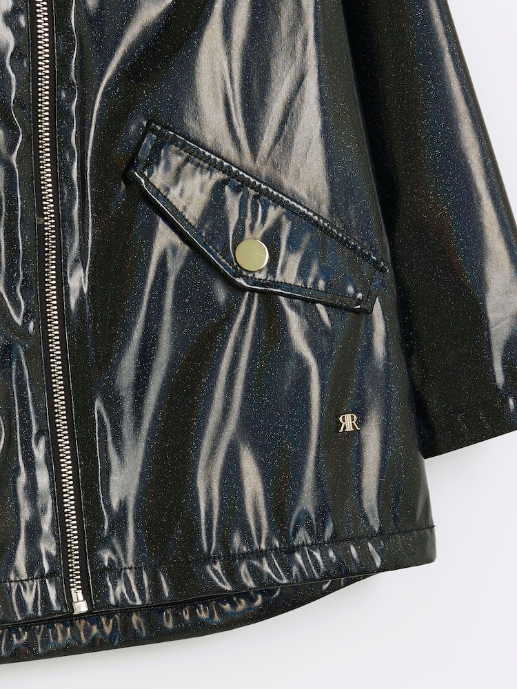 River Island Black Girls Glitter Hooded Rain Coat - Image 7 of 7