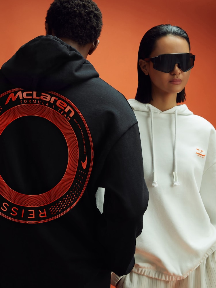 Reiss x McLaren F1 Team Black McLaren F1 Elasticated Cotton Hoodie - Image 1 of 9