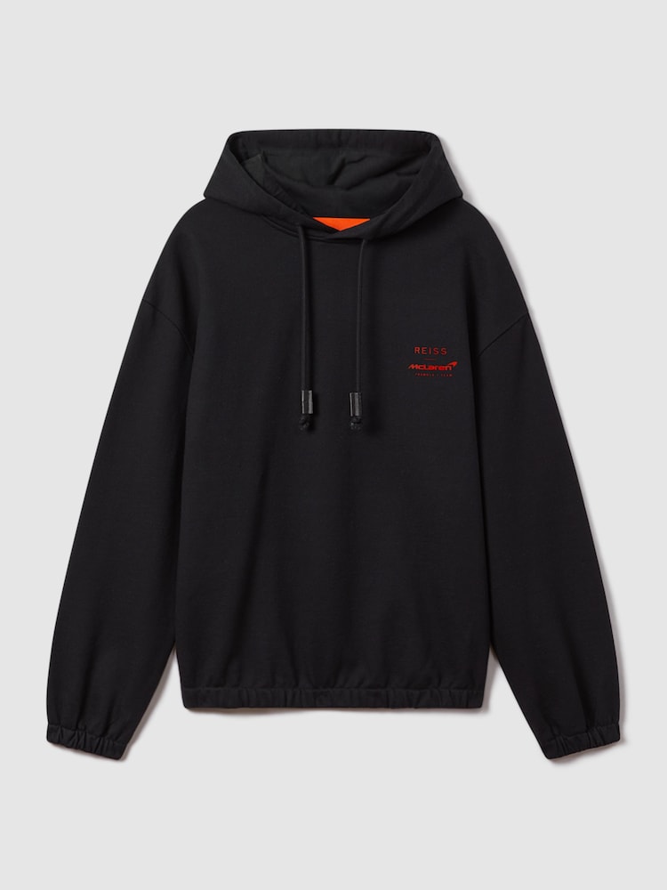 Reiss x McLaren F1 Team Black McLaren F1 Elasticated Cotton Hoodie - Image 2 of 9