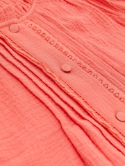 Reiss Coral Pink Aurelia Cotton Cheesecloth Frill-Neck Top - Image 5 of 5