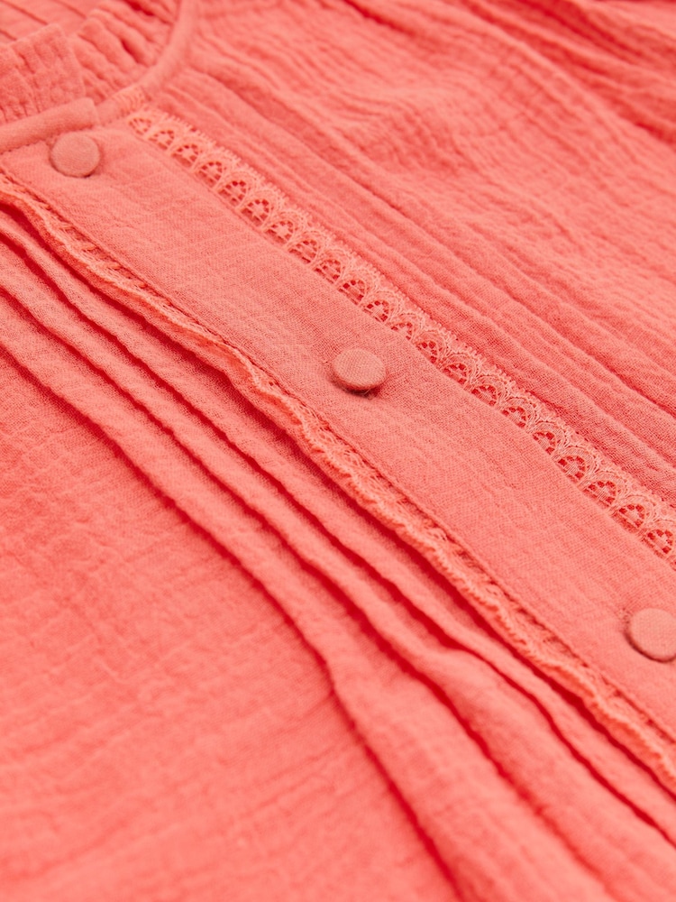 Reiss Coral Pink Aurelia Cotton Cheesecloth Frill-Neck Top - Image 5 of 5 Reiss Coral Pink Aurelia Cotton Cheesecloth Frill-Neck Top - Image 5 of 5