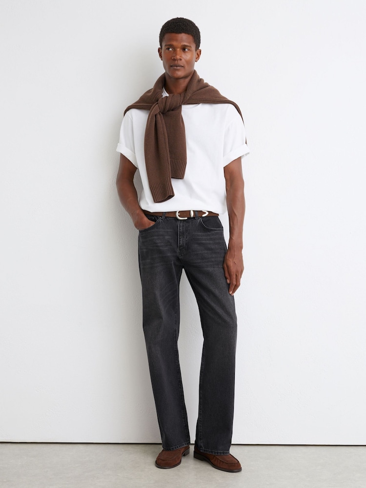 Reiss Dark Grey Styles Relaxed Flared-Leg Jeans - Image 1 of 8 Reiss Dark Grey Styles Relaxed Flared-Leg Jeans - Image 1 of 8