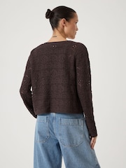 Hush Brown Crochet Cotton Edge to Edge Cardigan - Image 2 of 5