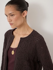 Hush Brown Crochet Cotton Edge to Edge Cardigan - Image 3 of 5