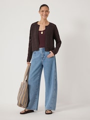 Hush Brown Crochet Cotton Edge to Edge Cardigan - Image 4 of 5