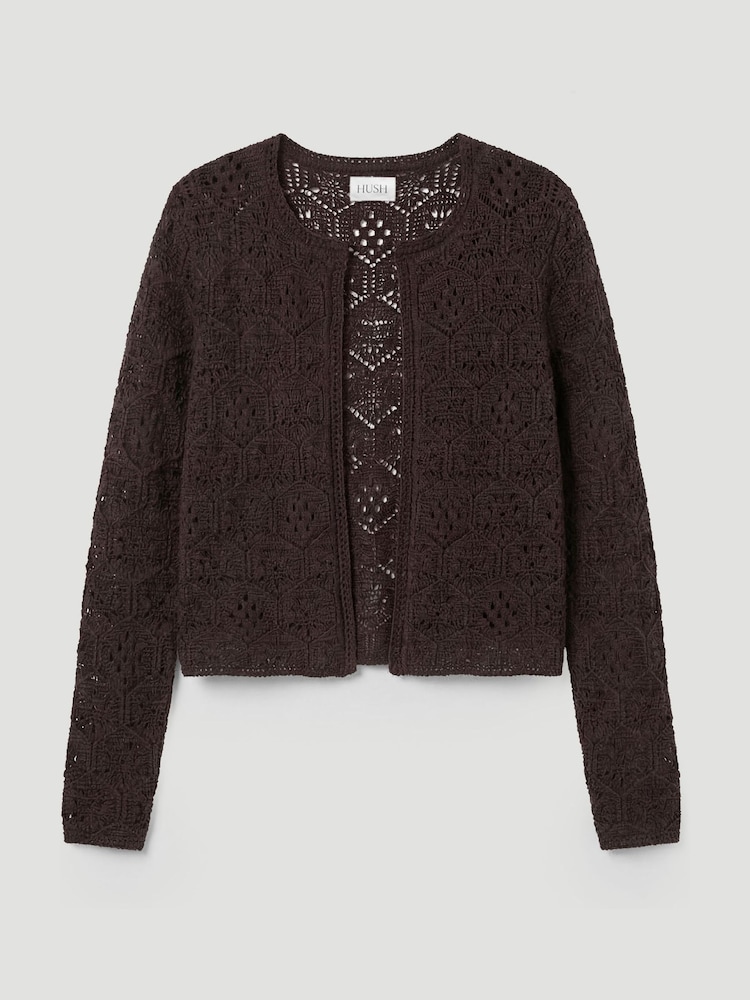 Hush Brown Crochet Cotton Edge to Edge Cardigan - Image 5 of 5