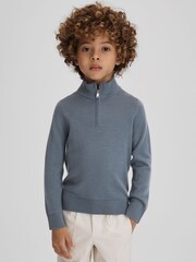 Reiss Nickel Blue/Kale Blackhall 3-9 yrs Two Pack Of Merino Wool Zip-Neck Jumpers - Image 1 of 8