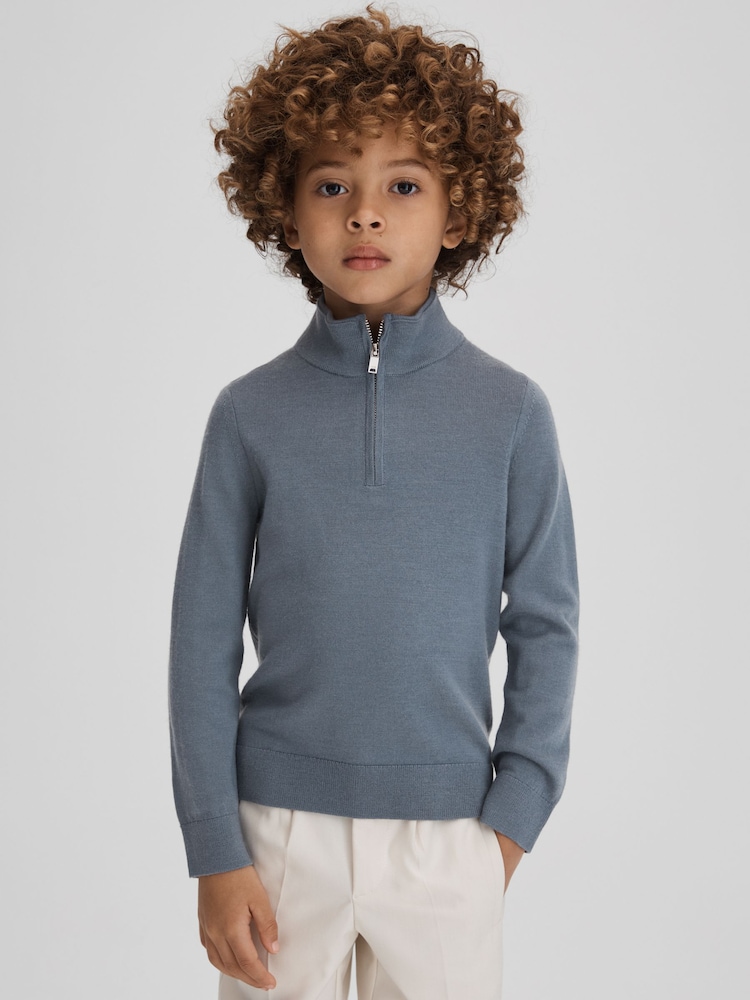 Reiss Nickel Blue/Kale Blackhall 3-9 yrs Two Pack Of Merino Wool Zip-Neck Jumpers - Image 1 of 8