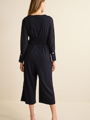 Navy Blue Corset Detail Long Sleeve Jumpsuit - Image 3 of 5