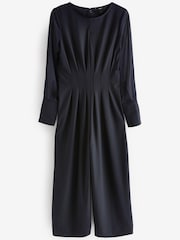 Navy Blue Corset Detail Long Sleeve Jumpsuit - Image 4 of 5