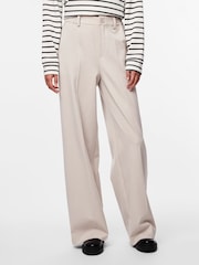 PIECES Cream High Waisted Wide Leg Trousers - Image 1 of 5