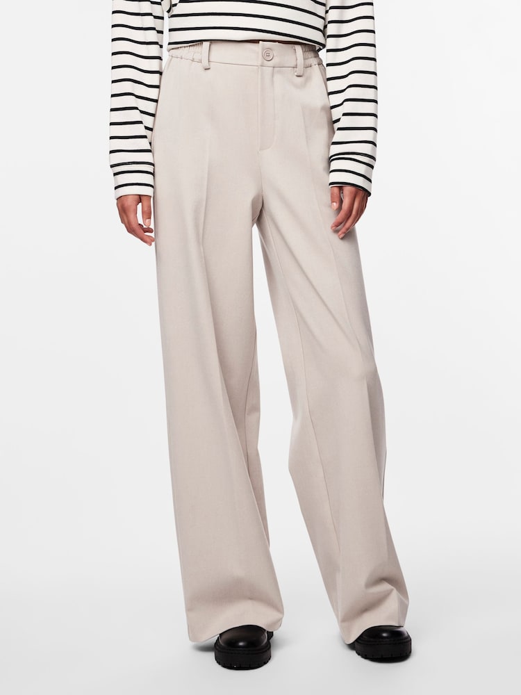 PIECES Cream High Waisted Wide Leg Trousers - Image 1 of 5