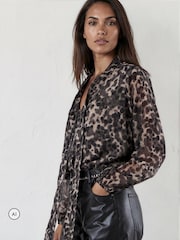 Religion Animal Leopard Print Alfa V-Neck Blouse With Tie Sash - Image 2 of 8