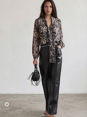 Religion Animal Leopard Print Alfa V-Neck Blouse With Tie Sash - Image 3 of 8