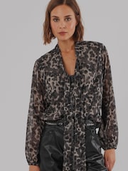 Religion Animal Leopard Print Alfa V-Neck Blouse With Tie Sash - Image 7 of 8