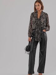 Religion Animal Leopard Print Alfa V-Neck Blouse With Tie Sash - Image 8 of 8