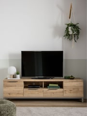 Light Bronx Up to 80 inch Oak Effect Slim TV Unit - Image 1 of 9