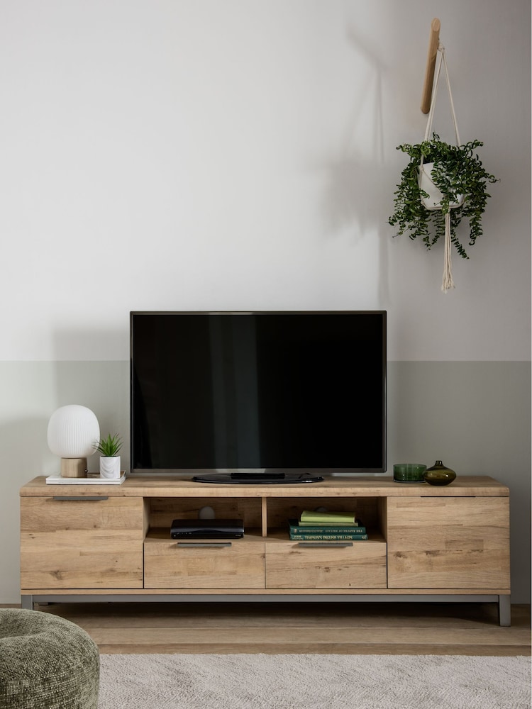 Light Bronx Up to 80 inch Oak Effect Slim TV Unit - Image 1 of 9