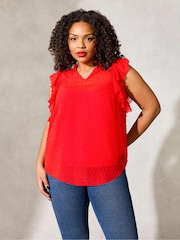 Live Unlimited Curve Red Dobby Ruffle Sleeveles Blouse - Image 1 of 1