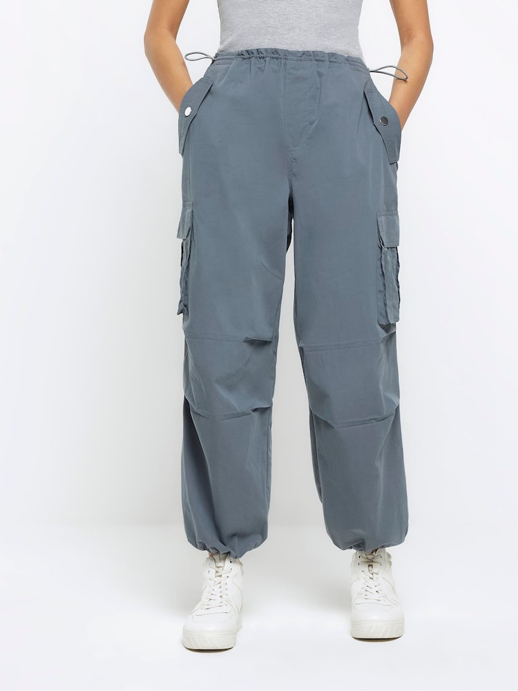 River Island Grey Cargo Leg Parachute Trousers - Image 1 of 6 River Island Grey Cargo Leg Parachute Trousers - Image 1 of 6