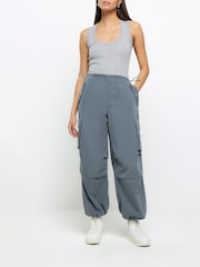River Island Grey Cargo Leg Parachute Trousers - Image 3 of 6
