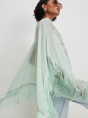 River Island Blue Beaded Tassel Cape Poncho - Image 3 of 4