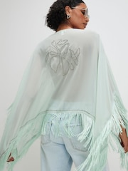 River Island Blue Beaded Tassel Cape Poncho - Image 4 of 4