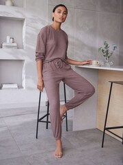 Mocha Soft Waffle Long Sleeve Pyjamas - Image 1 of 10