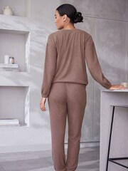 Mocha Soft Waffle Long Sleeve Pyjamas - Image 3 of 10