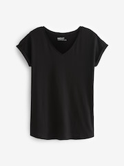 Черный - Неглубокий V-образный вырез 100% Cotton Rich укороченный рукав футболки - Изображение 5 из 6