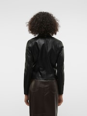 VERO MODA Black Collarless Faux Leather Jacket - Image 2 of 6