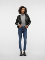 VERO MODA Black Collarless Faux Leather Jacket - Image 3 of 6