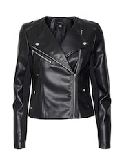 VERO MODA Black Collarless Faux Leather Jacket - Image 5 of 6