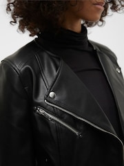VERO MODA Black Collarless Faux Leather Jacket - Image 6 of 6
