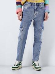 NOISY MAY Blue High Waisted Tapered Cargo Jeans - Image 1 of 7