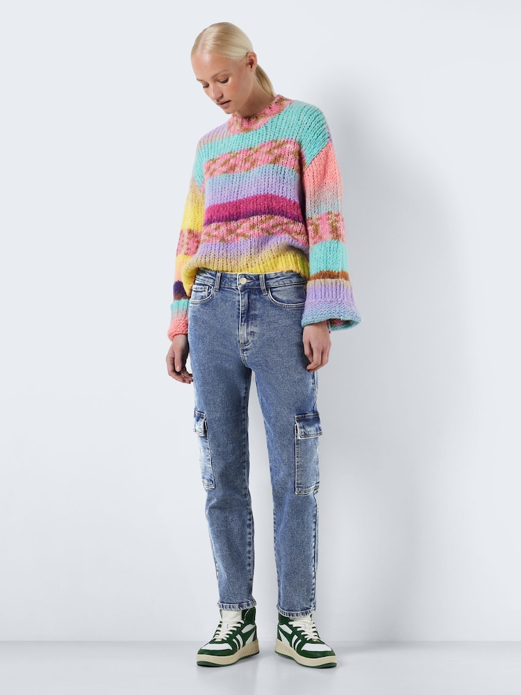 NOISY MAY Blue High Waisted Tapered Cargo Jeans - Image 2 of 7 NOISY MAY Blue High Waisted Tapered Cargo Jeans - Image 2 of 7