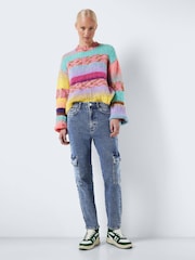 NOISY MAY Blue High Waisted Tapered Cargo Jeans - Image 3 of 7