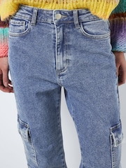 NOISY MAY Blue High Waisted Tapered Cargo Jeans - Image 4 of 7